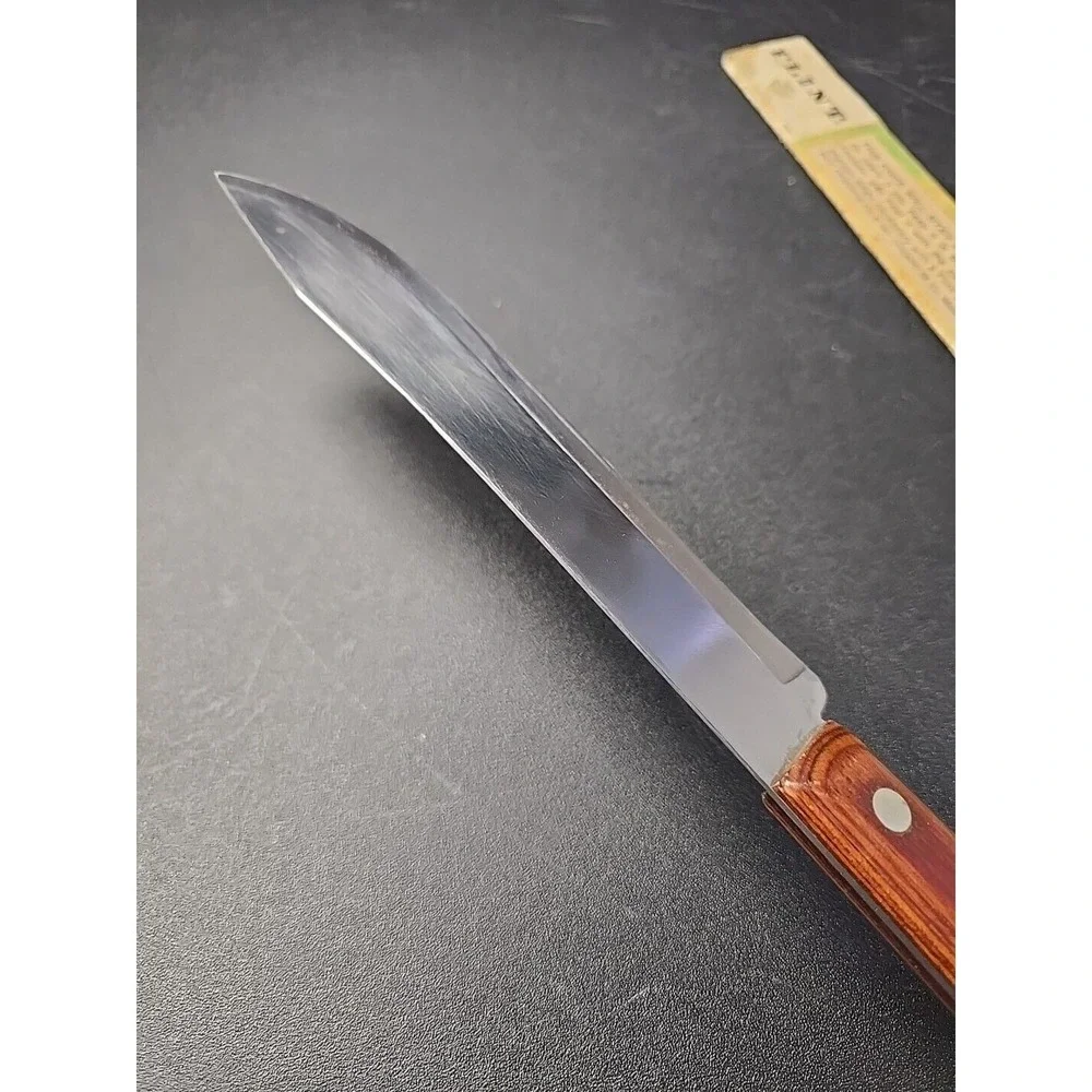 FLINT Butcher Knife Stainless Vanadium Steel USA Kitchen Utility Vintage
